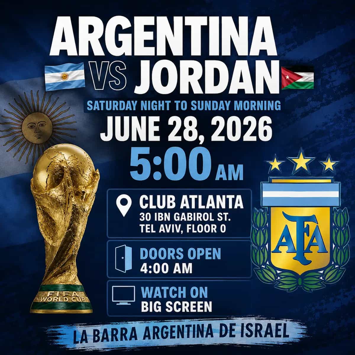 Argentina vs Jordan 28/6/26 Mundial 2026 Atlanta Tlv 