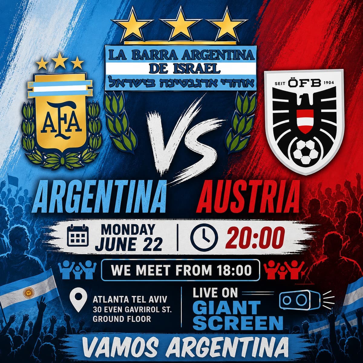 Argentina vs Austria  monday 22/6/26 Atlanta Tlv 